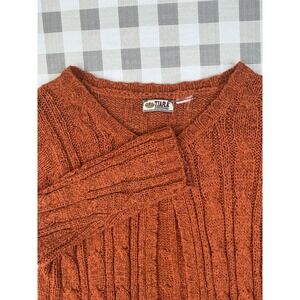 Burnt Orange Cable Knit Cardigan Cozy Fall Cottagecore Boho Med
